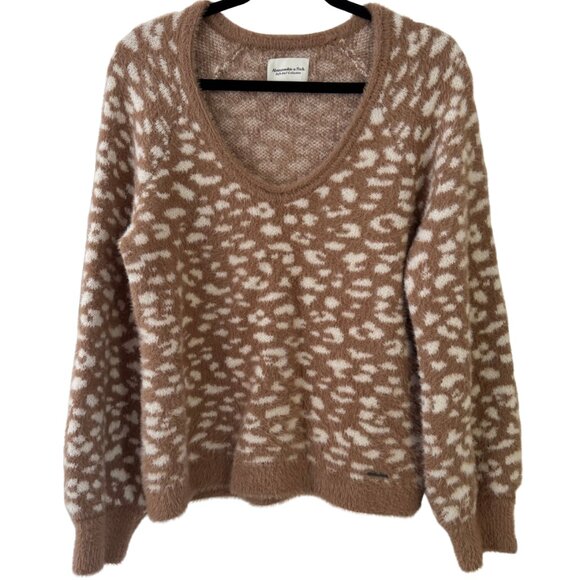 Abercrombie & Fitch Soft AF Eyelash Sweater Cheetah Print Tan White Medium - Picture 4 of 7
